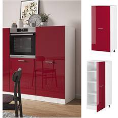 VICCO Backofenumbauschrank Küchenschrank Küchenzeile R-Line 60 cm Weiß Bordeaux große Tür Hochglanz