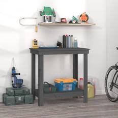 vidaXL Banco Da Lavoro Grigio 80x50x80 cm In Legno Massello di Pino Scrittoio