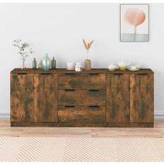 VidaXL Sideboards vidaXL 3-tlg. Räuchereiche Holzwerkstoff Braun Sideboard