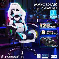 Massage gaming chair ELFORDSON LED Massage Executive Leather Gaming Office Chair White