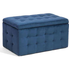 Blu Sgabelli Beliani Pouf Cassapanca Imbottito in Velluto Blu Scuro Stile Chesterfield Sgabello