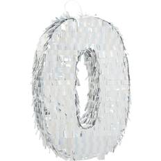 Blue Panda Small Holographic Silver Foil Number 0 Pinata 15.7x9x3 in