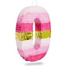 Gold Piñatas Small Pink and Gold Number 0 Pinata for Kids Birthday Party 11.35 x 16.5 x 3 In Pink