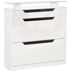 Furniture Homcom Cupboard with Slide Out Drawer White Shoe Rack 89x96cm