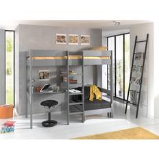 Lits mezzanines Vipack Lit Mezzanine Gris 90x200 cm Pin Massif Gris Pino