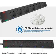 6 Gang Surge-Protected Extension Lead Black 2m