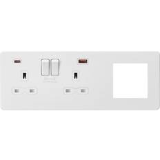 Knightsbridge Screwless 13A 2G DP Socket with USB Fastcharge 2G Modular Combination Plate Matt White 230V IP20