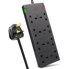 Surge Protector 8 Gang Surge-Protected Extension Lead Black 1m