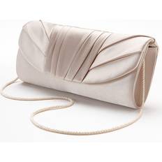 Jessica McClintock Angel Womens Satin Tuxedo Flap Evening Clutch Bag With Shoulder Chain Included, Champagne