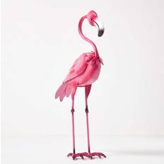 Pink Figurines Homescapes Small Metal Pink Flamingo with Hooked Neck Garden Ornament Figurine