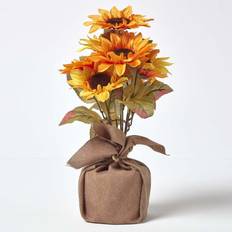 Yellow Artificial Plants Homescapes Yellow and Golden Sunflower Arrangement Burlap Pot Artificial Plant