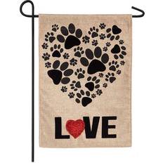 Evergreen Garden Flags Paw Prints Heart Burlap