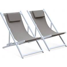 Aluminium Sun Chairs Garden & Outdoor Furniture Beige-Brown Set of 2