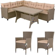 Casaria Polyrattan Ecklounge Creme/Beige Lounge-Set