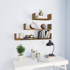 vidaXL smoked oak, 3 Wall Shelf