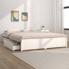 200cm Bed Frames vidaXL white, 200 Bed Frame with Drawers