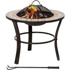 Garden & Outdoor Environment OutSunny 60cm Round Firepit with Mosaic Outer, Mesh Screen Lid Poker