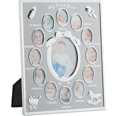 Nursery Picture Frame for 13, Month Aluminium Photo Calendar, 29 x 24 cm, Display Collage, Silver, 29 x 24 x 0.85 cm