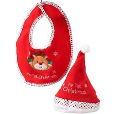 Rot Geschenksets Baby Weihnachts-Geschenkset 1st CHRISTMAS Mütze u. Lätzchen mit R