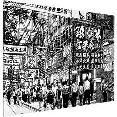 Tableau Magnétique Black And White Drawing Asian Street II