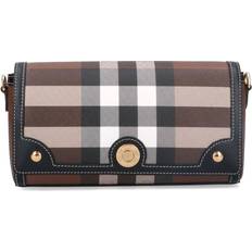 Burberry Check and Leather Top Handle Note Bag Brown Free Size