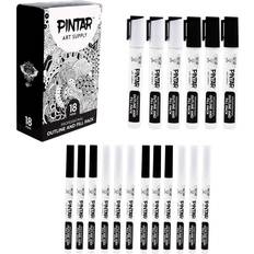 White Ballpoint Pens Pintar Art Supply Professional Outline & Fill Pack Set of 18 Black/White Paint Markers