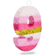 Piñatas Blue Panda Small Pink and Gold Foil Number 9 Pinata 16.5 x 11 Inches