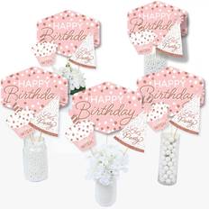 Pink Rose Gold Birthday Happy Birthday Party Centerpiece Table Toppers 15 Ct Pink