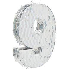 Blue Panda Small Holographic Silver Foil Number 9 Pinata 15.7x9x3 in