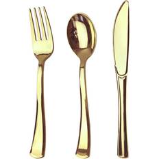 Halloween Disposable Cutlery JL Prime 75 Gold Plastic Silverware Set, Gold Plastic Cutlery Set, Heavy Duty Utensils for Party & Wedding, Disposable Gold Flatware, 25 Plastic