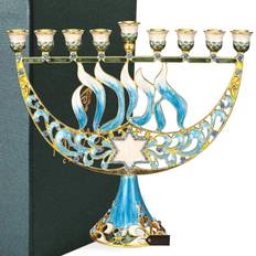 Gold Candlesticks, Candles & Home Fragrances Painted Enamel Menorah with a Star of David Hebrew Candle Holder