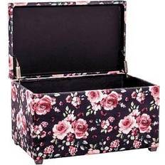 Coffre De Rangement Motif Fleurs 65 cm Noir & Rose