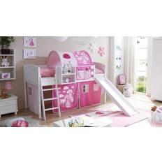 Letti a soppalco TICAA Letto A Soppalco Con Scivolo Per Bambini EKKI Pino Bianco Country Rosa