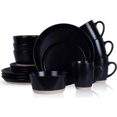 STONE LAIN Jules Round Dinnerware 16-Piece Black Dinner Set 16pcs