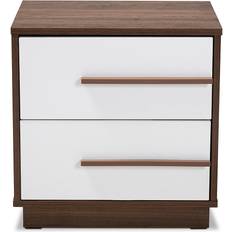 Baxton Studio White Tables Baxton Studio Nightstand Mette Walnut Bedside Table 15.7x18.9"