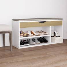 vidaXL Panca Scarpe Cuscino Bianco Rovere Sonoma 104x30x49 cm Beige Portascarpe