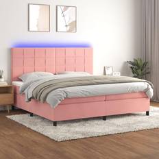 vidaXL Ramsäng Med Madrass Rosa & LED 200x200 cm Sammet Kontinentalsäng