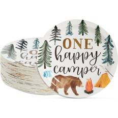 Camping Plates for 1st Birthday Party Decorations, One Happy Camper 9 In, 80 Pack White 9.0 In. W X 9.0 In. H