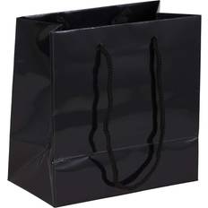 Jam Paper Gift Bags with Rope Handles Small Square 6 1/2 x 6 1/2 x 3 1/2 Black Glossy 3/Pack