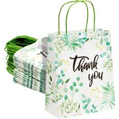 Sparkle and Bash 50 Pack Floral Paper Gift Bags with Handles White