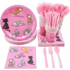 Birthdays Paper Napkins Juvale Cat Birthday Party Supplies, Paper Plates, Napkins, Cups and Plastic Cutlery Serves 24, 144 Pieces