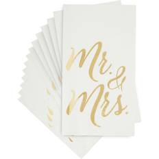 Plates, Cups & Cutlery Juvale 50 Pack Disposable White Mr and Mrs Dinner Napkins for Wedding Reception, Gold Foil Lettering for Anniversary, Party 3-Ply, 4 x 8 In