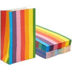 36 Pack Rainbow Striped Paper Bags