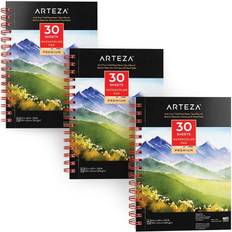 Arteza Premium Watercolour Paper Pad, 3 Pack, 90 Sheets, 13.9 x 21.6 cm, Spiral Bound, 300gsm Watercolour Paper, Cold-Pressed