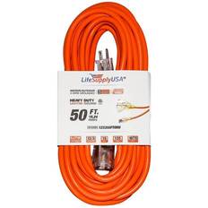 Electrical Cables on sale LifeSupplyUSA 50 ft. 12/3 3-Outlet 15 Amp 125-Volt 1875-Watt SJTW Orange Indoor/Outdoor Heavy-Duty with Lighted End Extension Cord