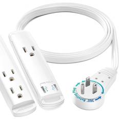 Power Strips & Extension Cords Maximm 3 ft. 16-Gauge General Purpose Indoor White 360 Rotating Extension Cord with Multiple Outlets and USB Power Strip