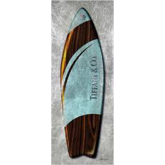 Silver Decks Empire Art Direct "Fashion T Blue Surfboard" Glass with Silver Leaf, Multicolor"