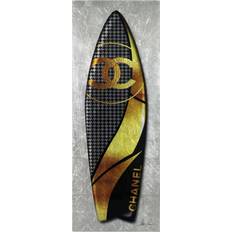 Silver Decks Empire Art Direct "Fashion C Black Golden Surfboard" Glass with Silver Leaf, Multicolor"