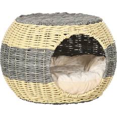 Pawhut Wicker Cat House, Rattan Raised Cat Bed w/ Soft Î¦40