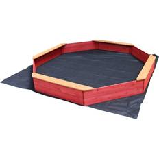 Red Small Storage Critter Sitters Wood Octagon Sand Box with Protective Cover Bottom Liner